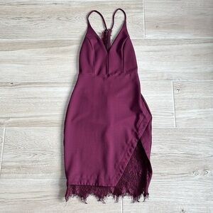 Astr | Dresses | Astr The Label Peeking Lace Fitted Midi Dress In Burgundy  Wine | Poshmark